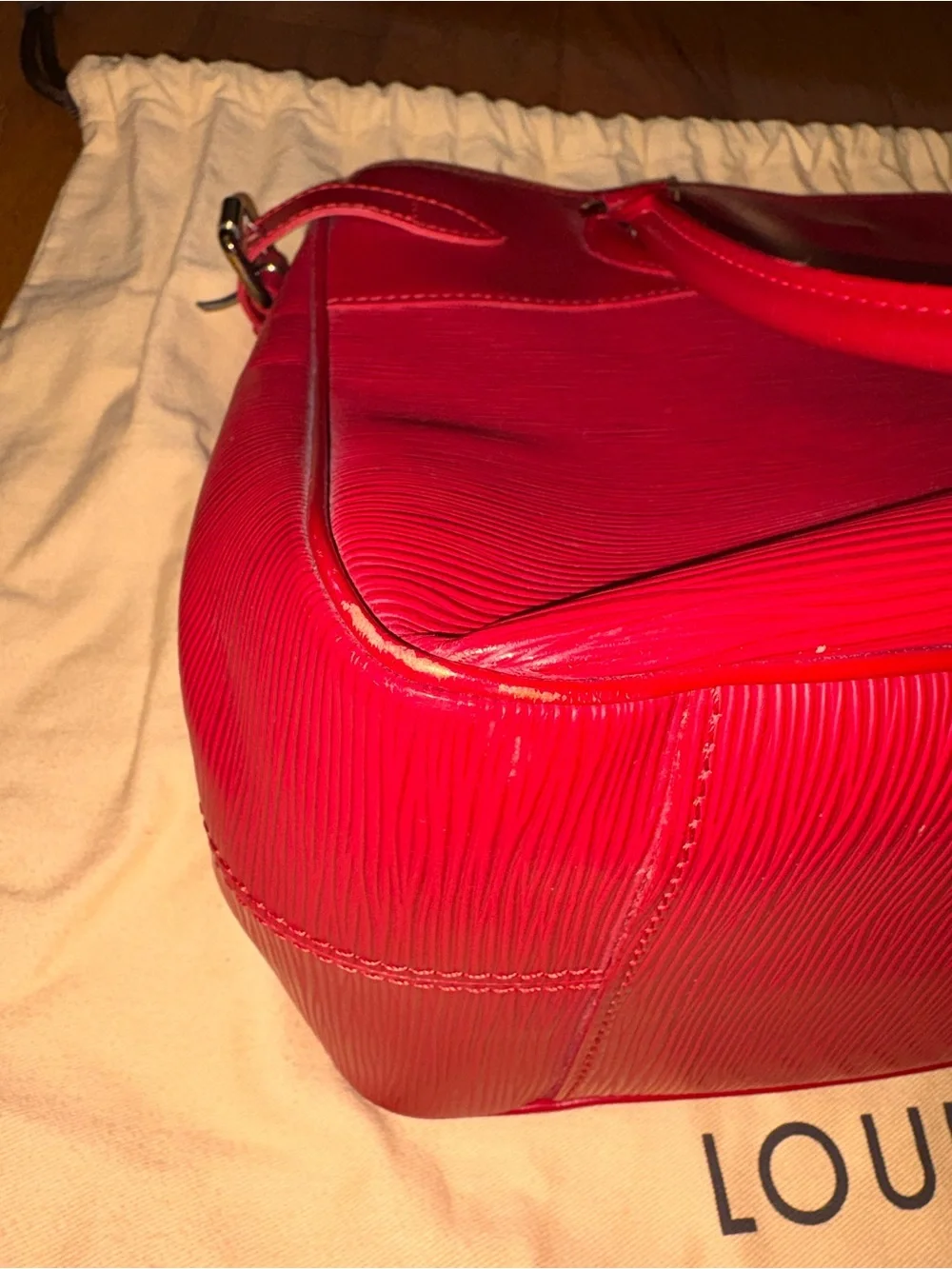 Louis Vuitton Red Epi Passy Bag Tote with Dual Top Handles, And Silver Accents